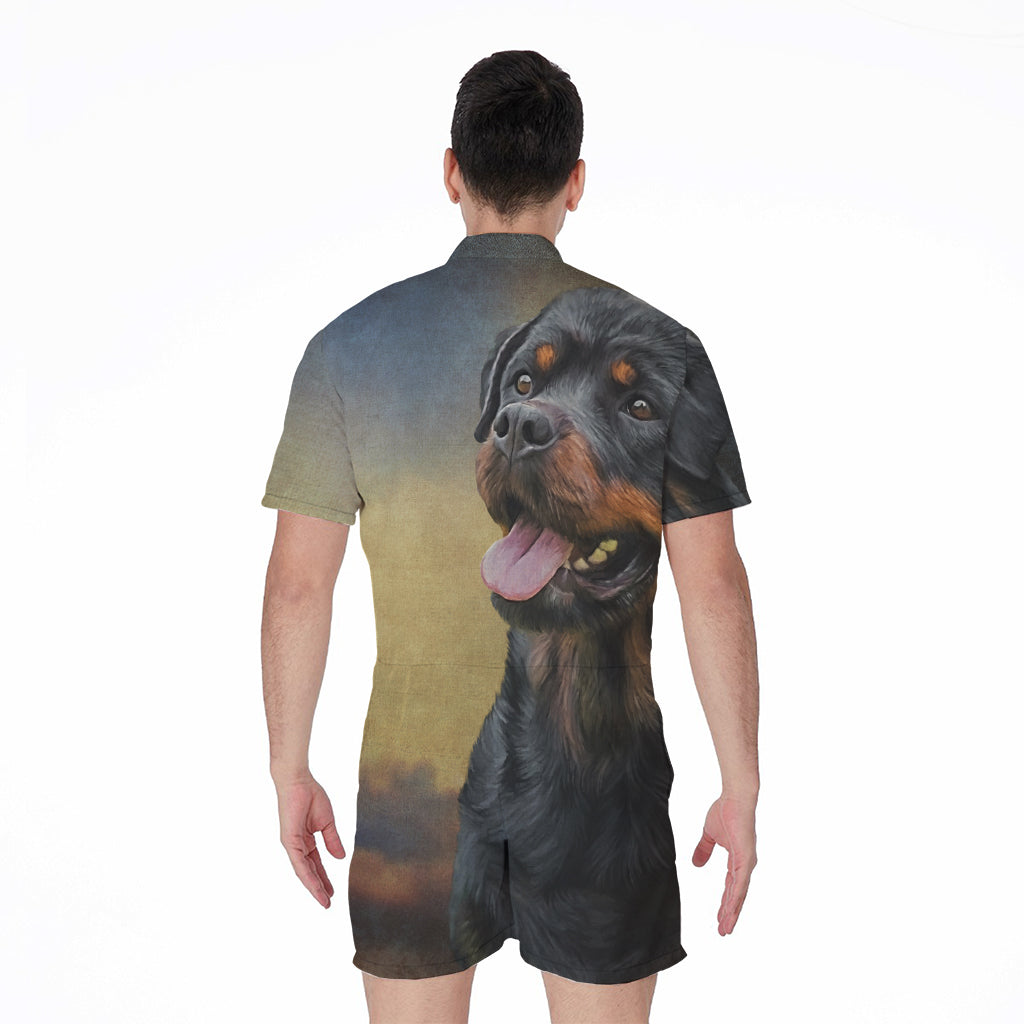 Vintage Rottweiler Portrait Print Men's Rompers