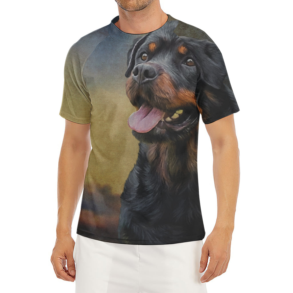 Vintage Rottweiler Portrait Print Men's Short Sleeve Rash Guard