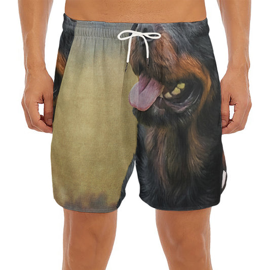Vintage Rottweiler Portrait Print Men's Split Running Shorts