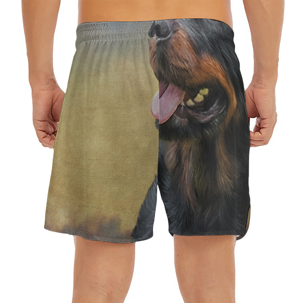 Vintage Rottweiler Portrait Print Men's Split Running Shorts