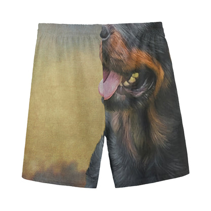 Vintage Rottweiler Portrait Print Men's Sports Shorts
