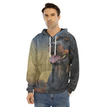 Vintage Rottweiler Portrait Print Men's Velvet Pullover Hoodie