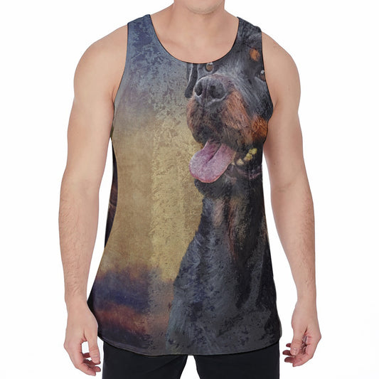 Vintage Rottweiler Portrait Print Men's Velvet Tank Top