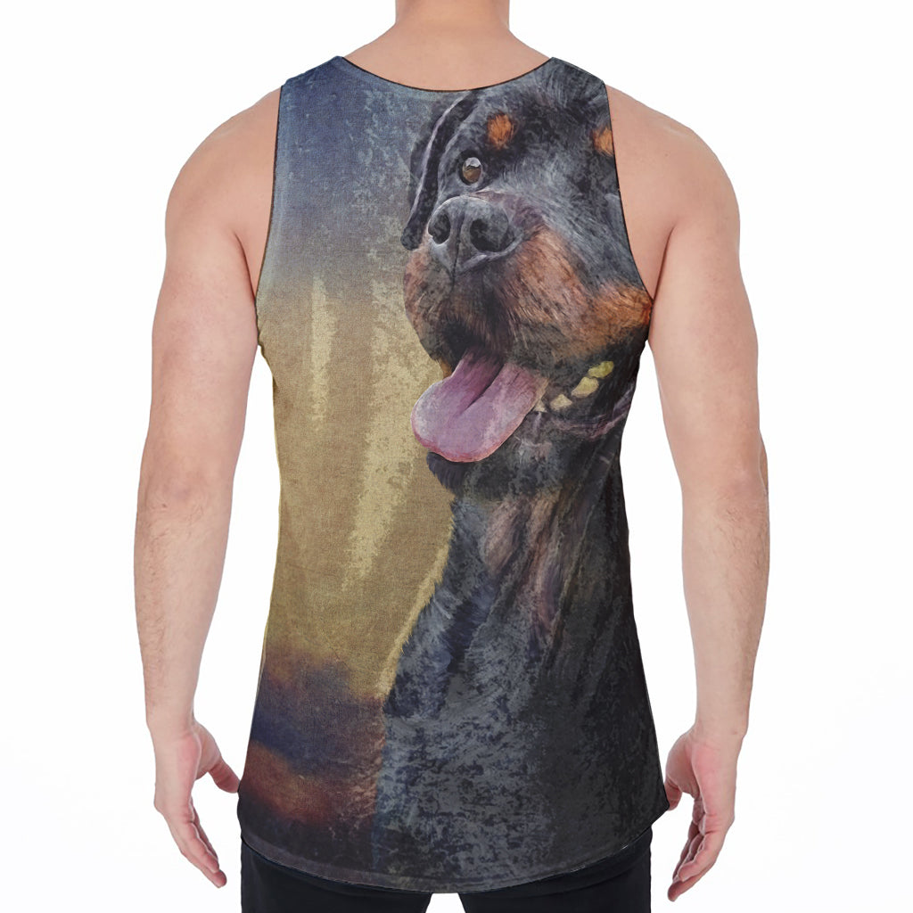 Vintage Rottweiler Portrait Print Men's Velvet Tank Top