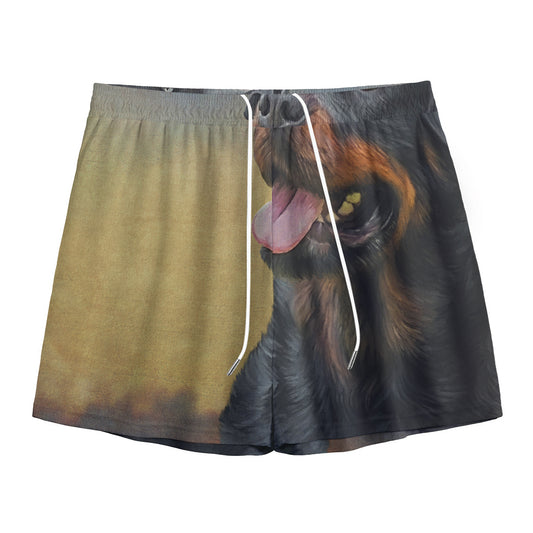 Vintage Rottweiler Portrait Print Mesh Shorts
