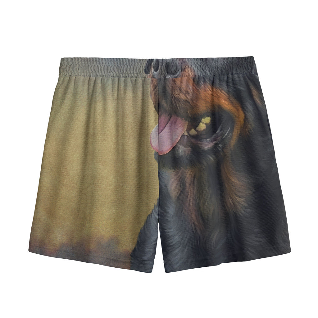 Vintage Rottweiler Portrait Print Mesh Shorts