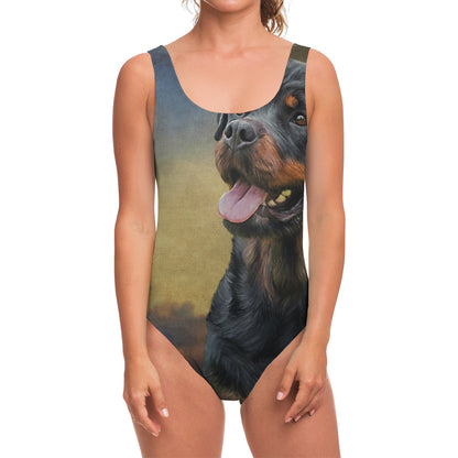 Vintage Rottweiler Portrait Print One Piece Swimsuit