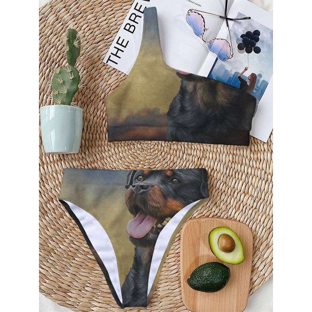 Vintage Rottweiler Portrait Print One Shoulder Bikini Top