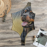Vintage Rottweiler Portrait Print One Shoulder Bodysuit