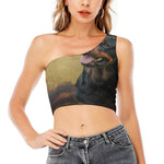 Vintage Rottweiler Portrait Print One Shoulder Crop Top