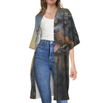 Vintage Rottweiler Portrait Print Open Front Beach Cover Up