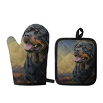 Vintage Rottweiler Portrait Print Oven Mitt And Pot Holder Set