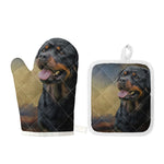Vintage Rottweiler Portrait Print Oven Mitt And Pot Holder Set