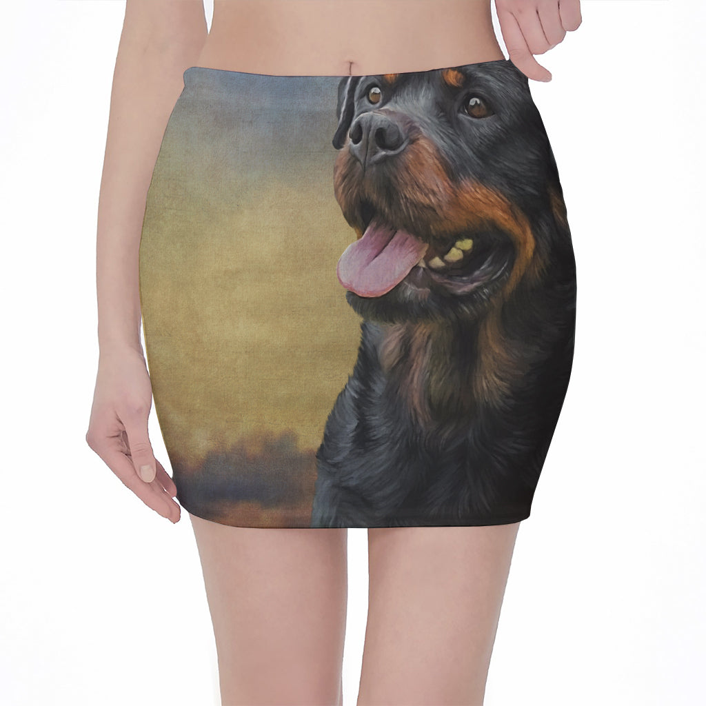 Vintage Rottweiler Portrait Print Pencil Mini Skirt