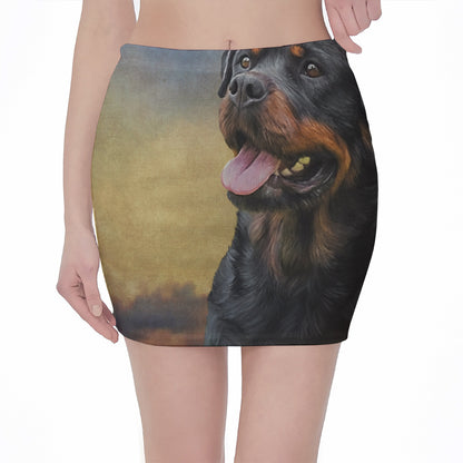 Vintage Rottweiler Portrait Print Pencil Mini Skirt