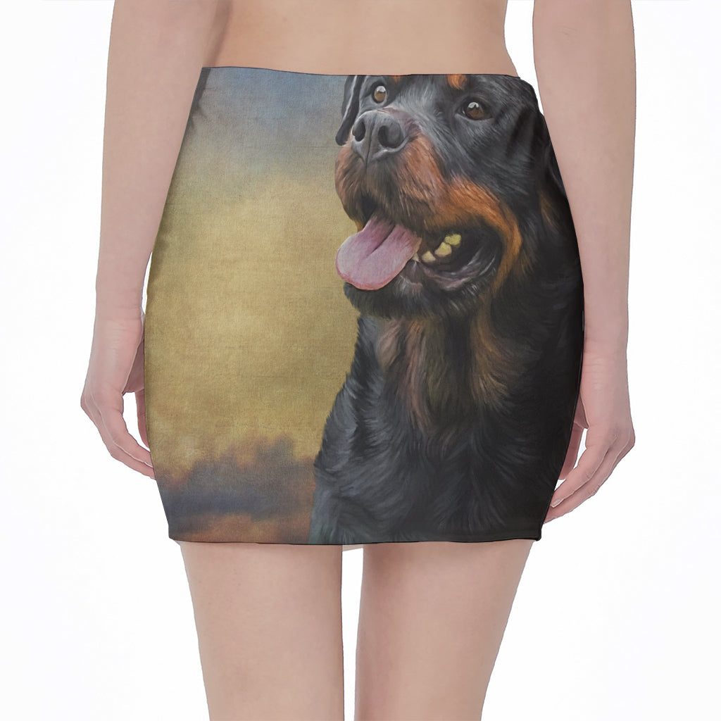 Vintage Rottweiler Portrait Print Pencil Mini Skirt