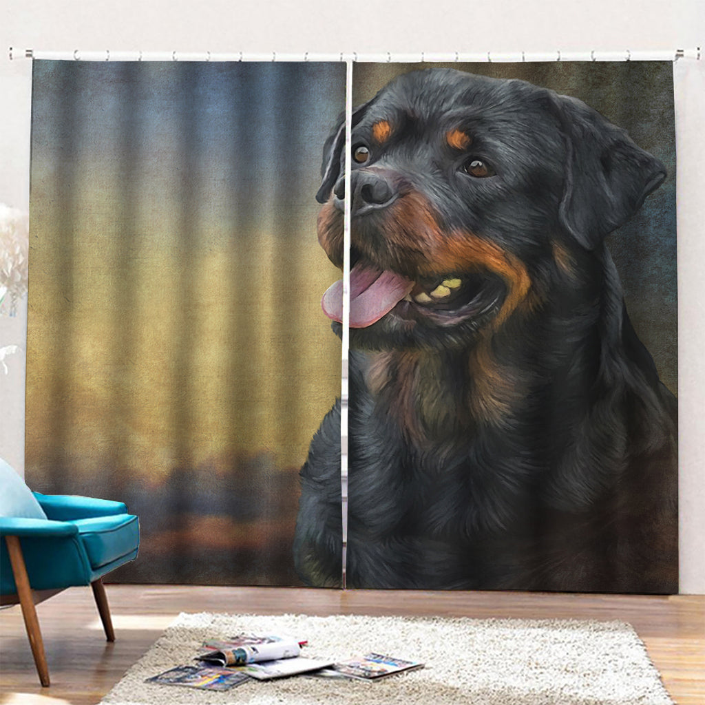 Vintage Rottweiler Portrait Print Pencil Pleat Curtains