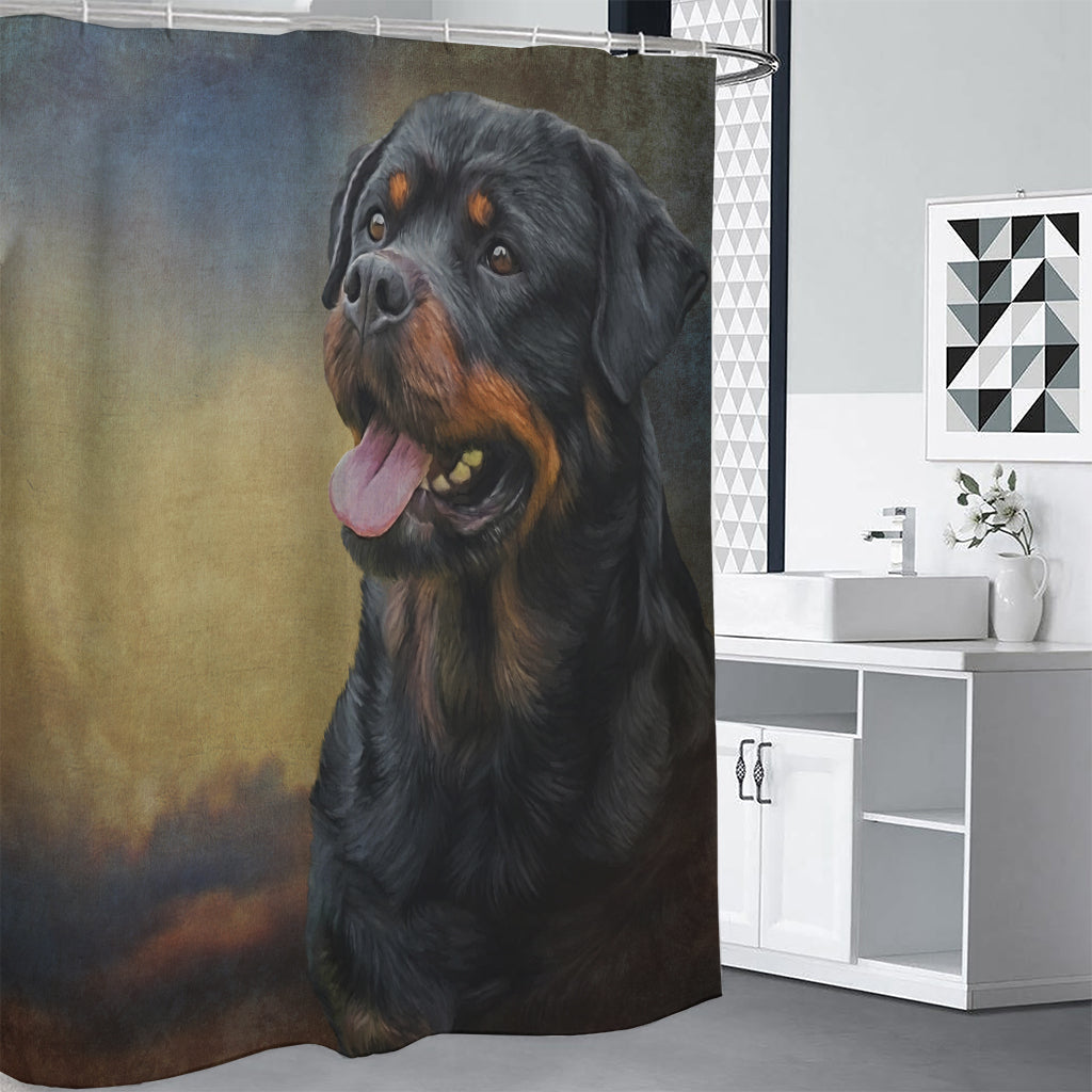 Vintage Rottweiler Portrait Print Premium Shower Curtain