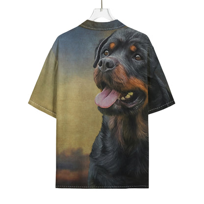 Vintage Rottweiler Portrait Print Rayon Hawaiian Shirt