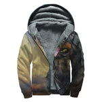 Vintage Rottweiler Portrait Print Sherpa Lined Zip Up Hoodie