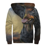 Vintage Rottweiler Portrait Print Sherpa Lined Zip Up Hoodie