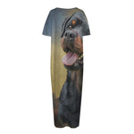 Vintage Rottweiler Portrait Print Short Sleeve Long Nightdress