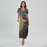 Vintage Rottweiler Portrait Print Short Sleeve Maxi Dress