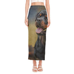 Vintage Rottweiler Portrait Print Side Slit Maxi Skirt