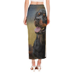 Vintage Rottweiler Portrait Print Side Slit Maxi Skirt