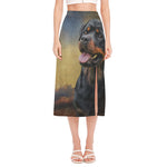 Vintage Rottweiler Portrait Print Side Slit Midi Skirt