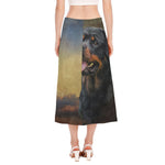 Vintage Rottweiler Portrait Print Side Slit Midi Skirt