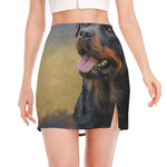 Vintage Rottweiler Portrait Print Side Slit Mini Skirt