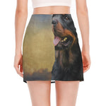 Vintage Rottweiler Portrait Print Side Slit Mini Skirt