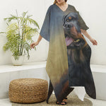 Vintage Rottweiler Portrait Print Silk V-Neck Kaftan Dress