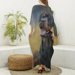 Vintage Rottweiler Portrait Print Silk V-Neck Kaftan Dress