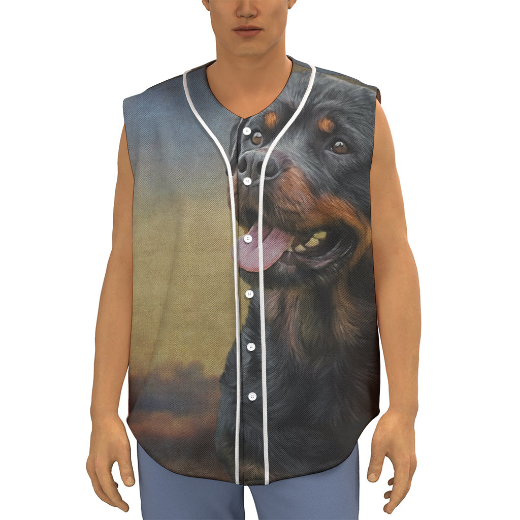 Vintage Rottweiler Portrait Print Sleeveless Baseball Jersey