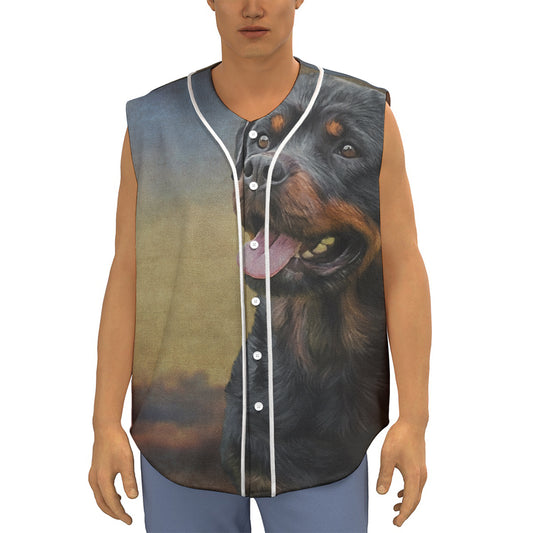 Vintage Rottweiler Portrait Print Sleeveless Baseball Jersey