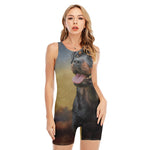 Vintage Rottweiler Portrait Print Sleeveless One Piece Swimsuit