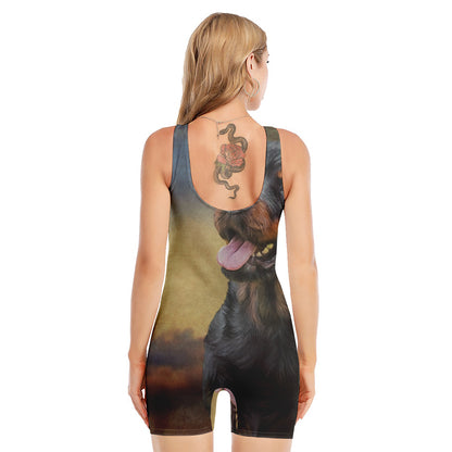 Vintage Rottweiler Portrait Print Sleeveless One Piece Swimsuit