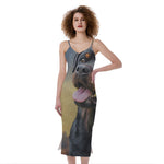 Vintage Rottweiler Portrait Print Slim Fit Midi Cami Dress