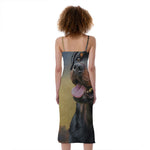 Vintage Rottweiler Portrait Print Slim Fit Midi Cami Dress