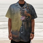 Vintage Rottweiler Portrait Print Textured Short Sleeve Shirt