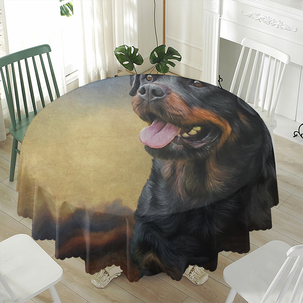Vintage Rottweiler Portrait Print Waterproof Round Tablecloth