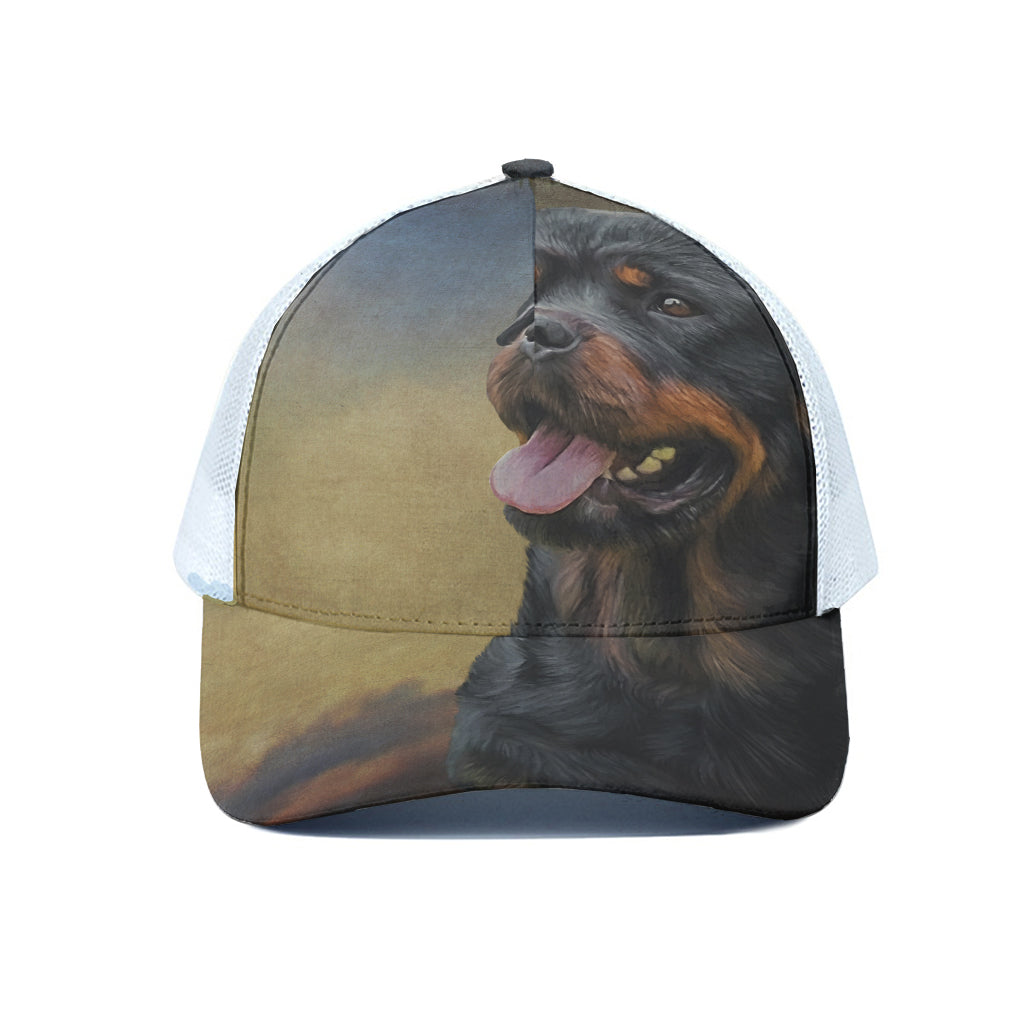 Vintage Rottweiler Portrait Print White Mesh Trucker Cap