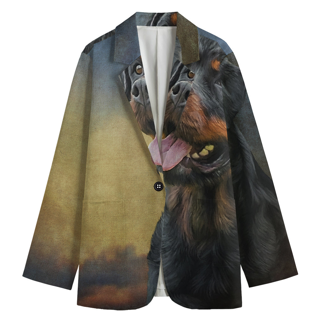 Vintage Rottweiler Portrait Print Women's Cotton Blazer