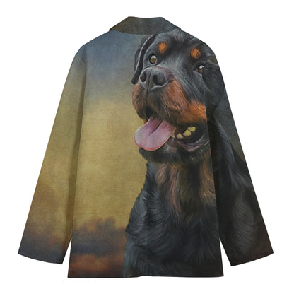 Vintage Rottweiler Portrait Print Women's Cotton Blazer