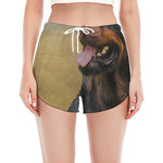 Vintage Rottweiler Portrait Print Women's Split Running Shorts