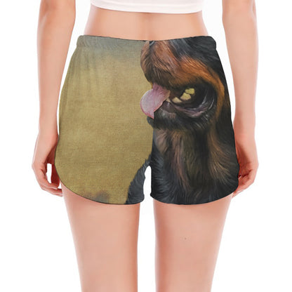 Vintage Rottweiler Portrait Print Women's Split Running Shorts