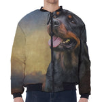 Vintage Rottweiler Portrait Print Zip Sleeve Bomber Jacket