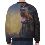 Vintage Rottweiler Portrait Print Zip Sleeve Bomber Jacket